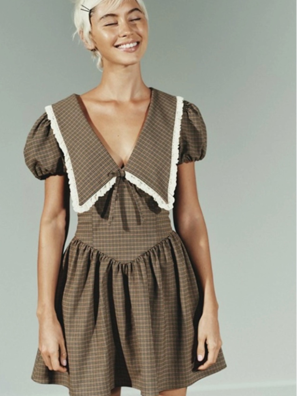 ZARA PLAID PETER PAN COLLAR MINI PLAID DRESS